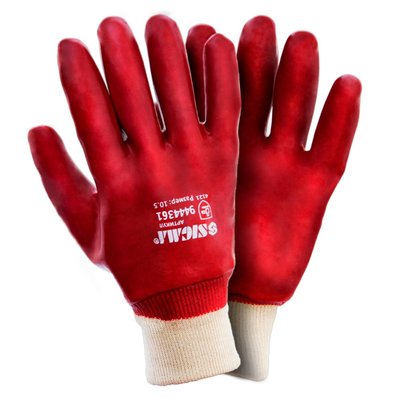 Перчатки трикотажные с ПВХ покрытием (красные, манжет) SIGMA (9444361) 9444361 фото