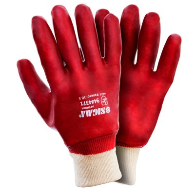 Перчатки трикотажные с ПВХ покрытием (красные манжет) 120 пар SIGMA (9444371) 9444371 фото