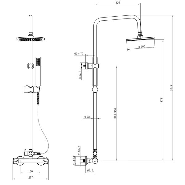 Душова система Piave з термостатичним змішувачем CORSO (9663400) 9663400 фото