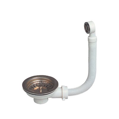 Клапан донный для кухонной мойки 1½" с нерж. решеткой и переливом WIRQUIN (9545680) 9545680 фото