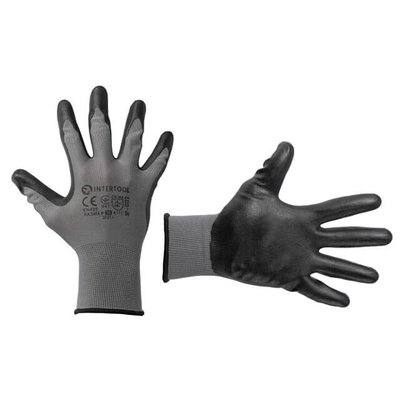 Перчатка трикоижная, синтетическая, серая, покрыи черным нитрилом на ладони, 10" INTERTOOL SP-0122 SP-0122 фото
