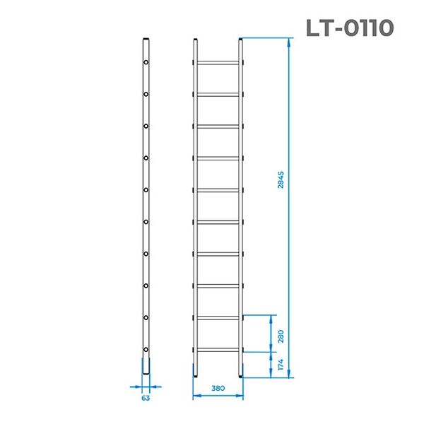 Драбина з алюмінію, приставна, 10 сходів, 2,84 м INTERTOOL LT-0110 LT-0110 фото