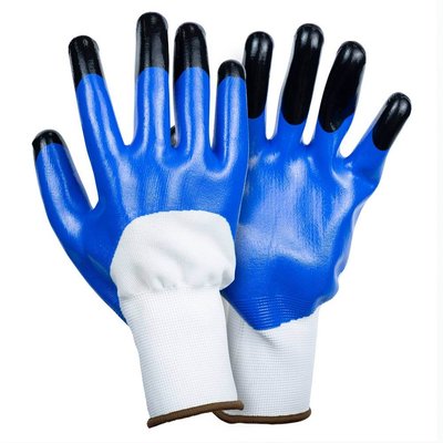 Рукавички трикотажні з частковим нітрилові покриттям посилені пальці р9 (синьо-чорні, манжет) SIGMA (9443631) 9443631 фото