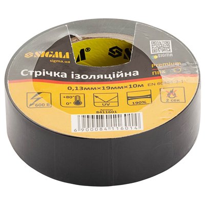 Ізолента ПВХ (чорна) 0.13мм×19мм×10м Premium SIGMA (8411601) 8411601 фото