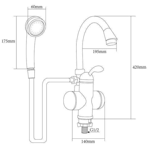 Кран-водонагрівач проточний LZ 3.0кВт 0.4-5бар для ванни гусак вухо на гайці AQUATICA LZ-6C111W (9795203) 9795203 фото