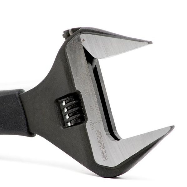 Ключ розвідний 250 мм, прогумована рукоятка, розвід губок 50 мм, CrV INTERTOOL XT-0050 XT-0050 фото