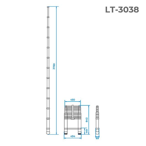Лестница алюминиевая телескопическая 12 ступ., 3,80 м INTERTOOL LT-3038 LT-3038 фото