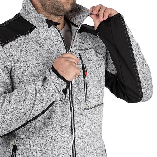 Куртка вязанная SOFTSHELL серого цвеи с черными всивками, ткань 100 % полиэстр 270 G,с карманом на груди и двумя боковыми, размер M INTERTOOL SP-3112 SP-3112 фото