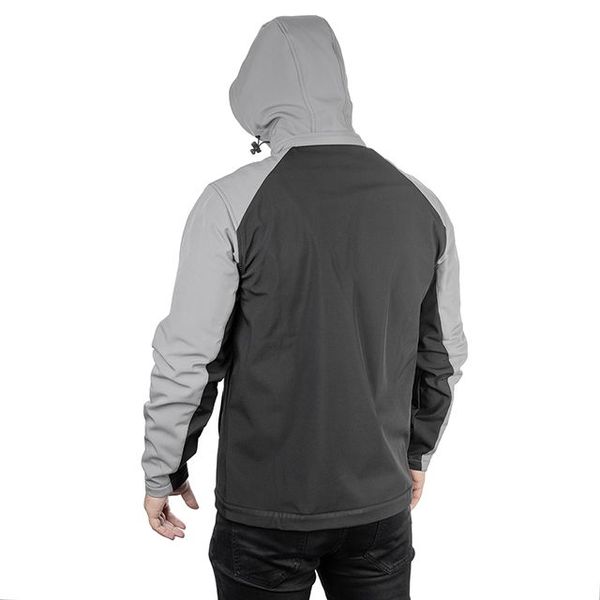 Куртка SOFTSHELL світло сіро-чорна, з капюшоном, тришарова, тканина - стрейч 300 GSM 100D, з водо- і вітрозахистом, розмір L INTERTOOL SP-3123 SP-3123 фото