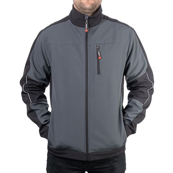 Куртка SOFTSHELL темно сіро-чорна, тришарова, тканина - стрейч 300 GSM 100D, з водо- і вітрозахистом, розмір S INTERTOOL SP-3131 SP-3131 фото