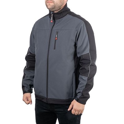 Куртка SOFTSHELL темно сіро-чорна, тришарова, тканина - стрейч 300 GSM 100D, з водо- і вітрозахистом, розмір L INTERTOOL SP-3133 SP-3133 фото