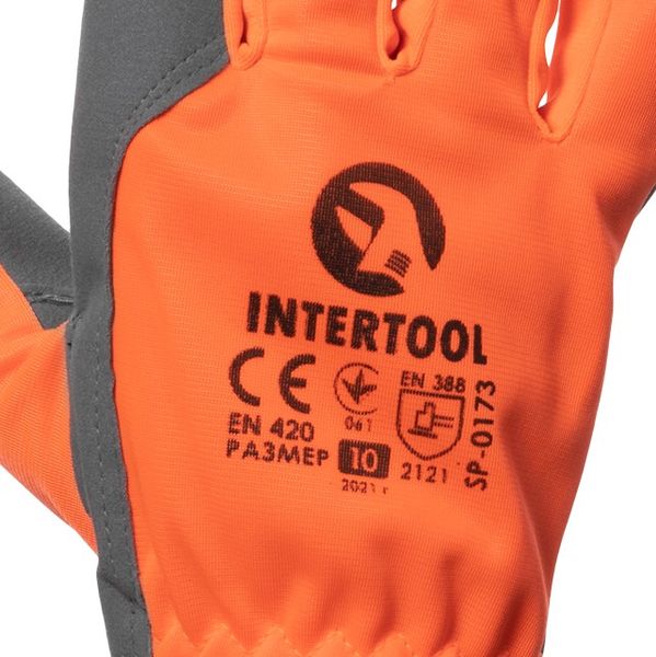 Перчатка кожаная комбинированная из эко- кожи и флуоресцентной оранжевой ткани 10" INTERTOOL SP-0173 SP-0173 фото